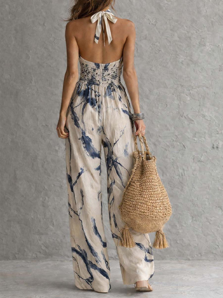 Mono de Pierna Ancha con Estampado en Tinta Lila