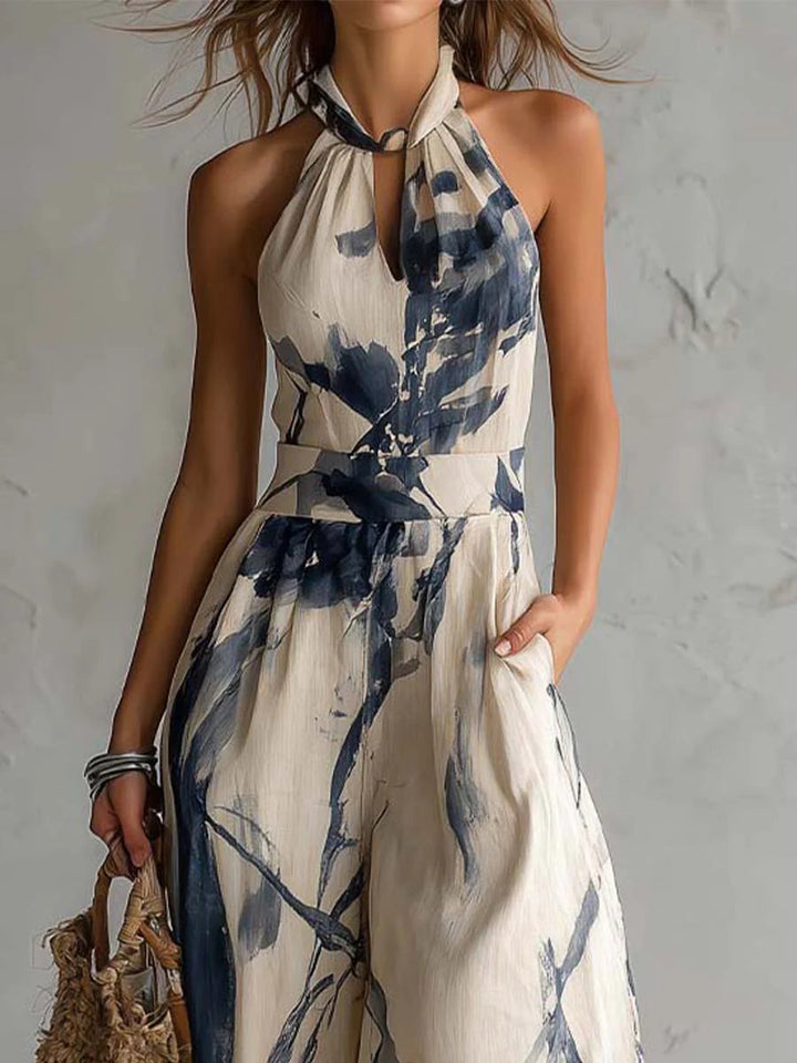 Mono de Pierna Ancha con Estampado en Tinta Lila