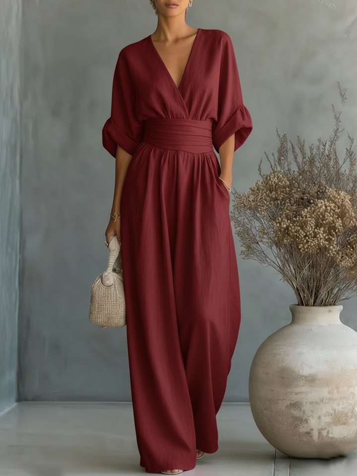 ESENCIAL - Mono Chic con Cuello en V y Cintura Alta