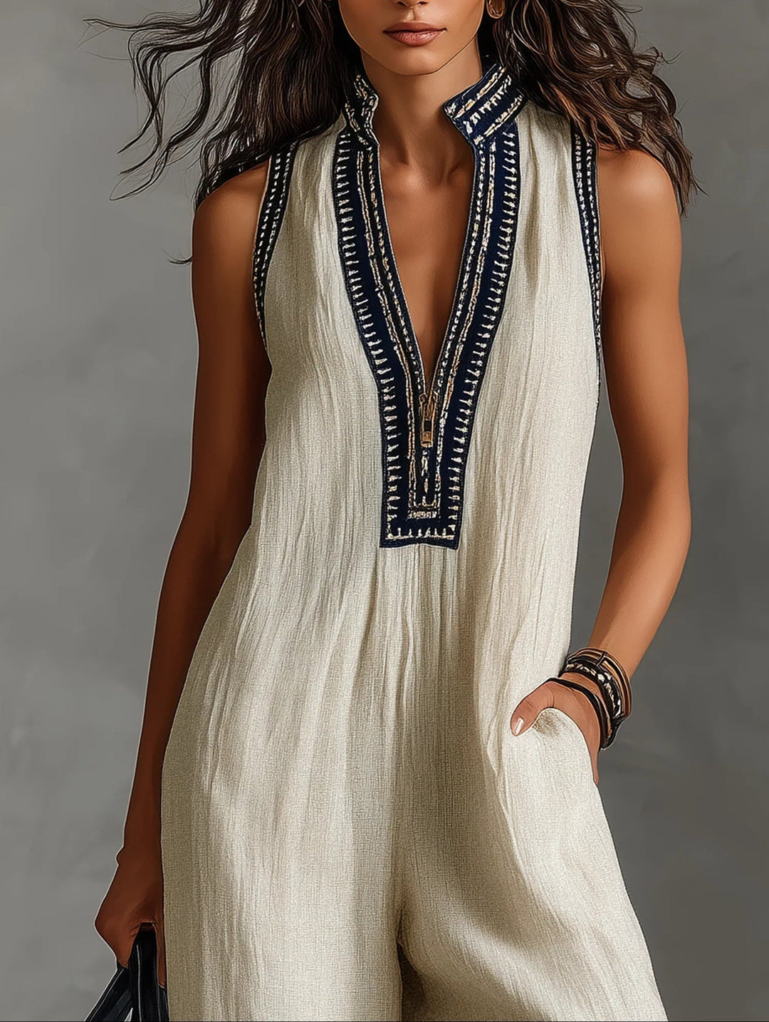 Fiamma - Mono Sin Mangas con Cuello Alto Minimalista y Cierre