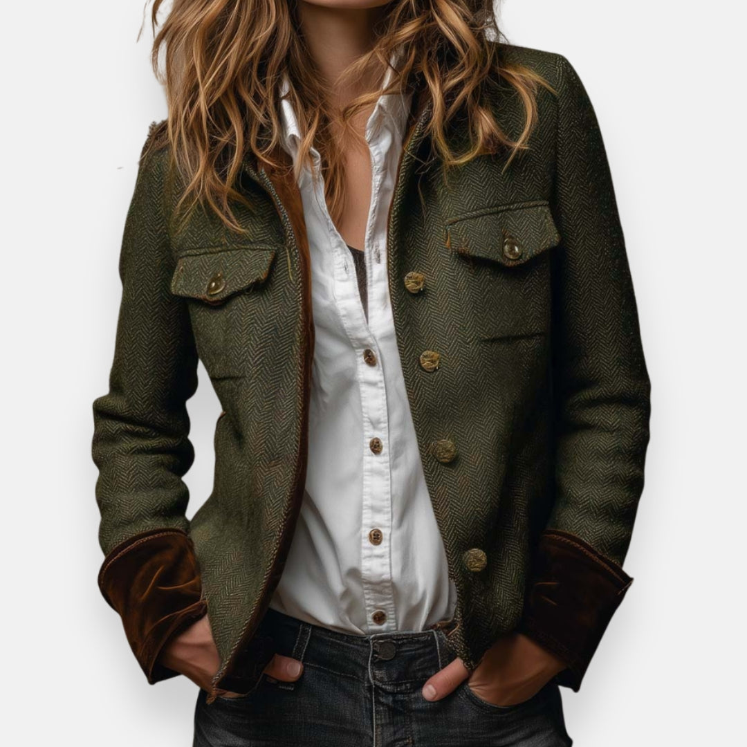 Corrie | Chaqueta de tweed con detalles de terciopelo