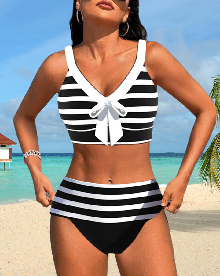 Laluna® | Bikini de rayas con cintura alta