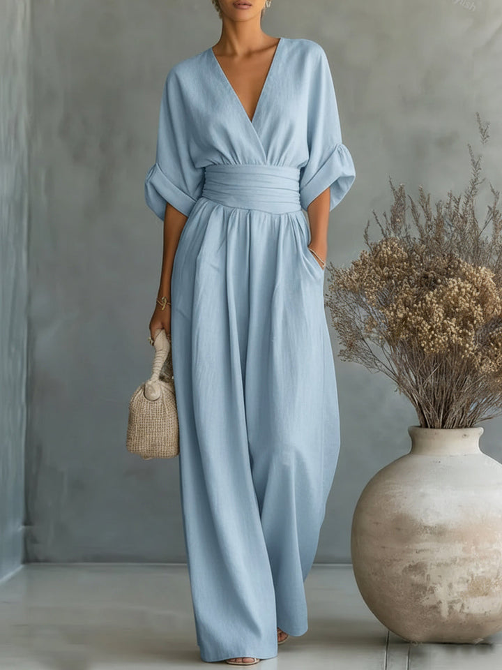 ESENCIAL - Mono Chic con Cuello en V y Cintura Alta