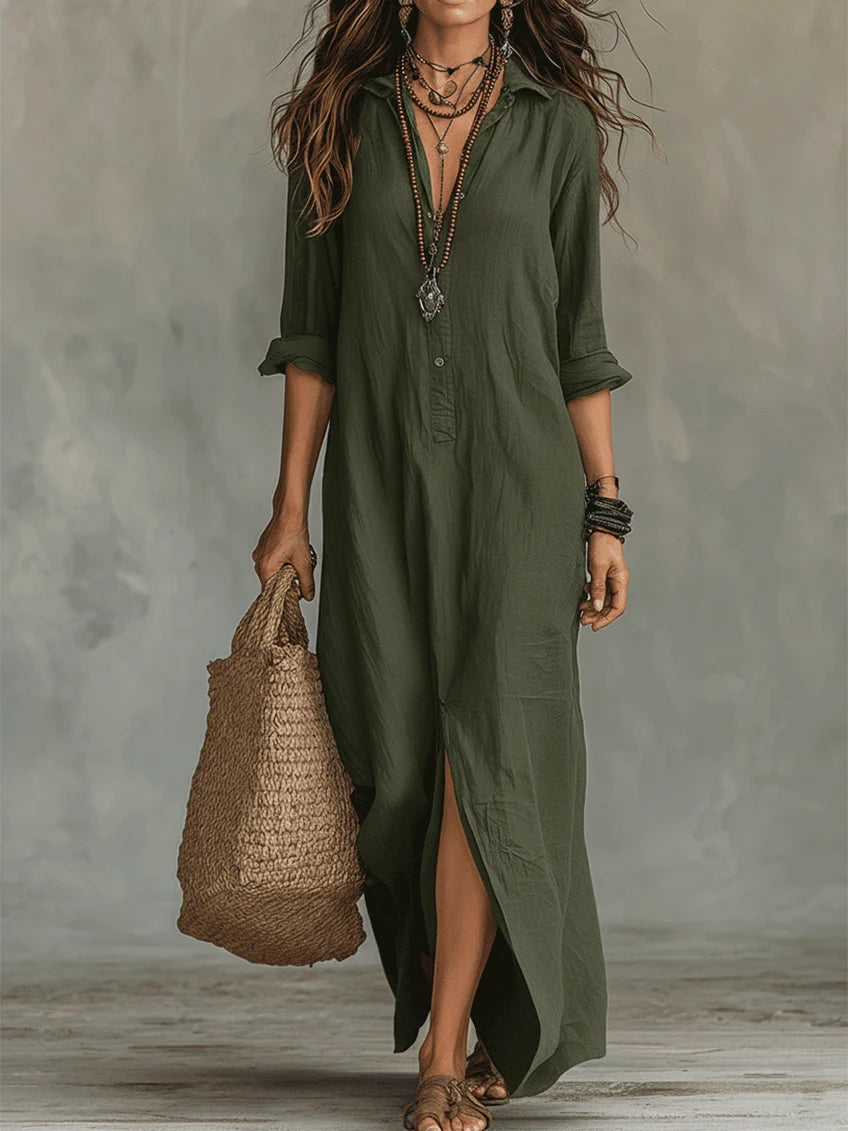 Soline™ | Vestido Maxi Negro Oversized con Botones