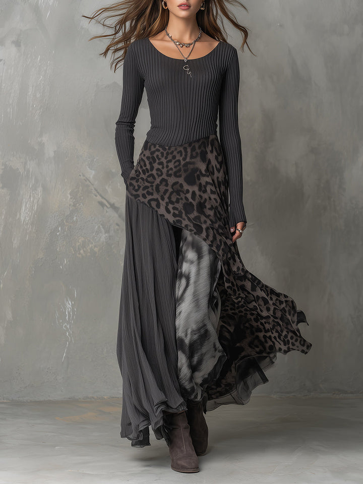 Martina - Vestido largo bohemio con estampado de leopardo