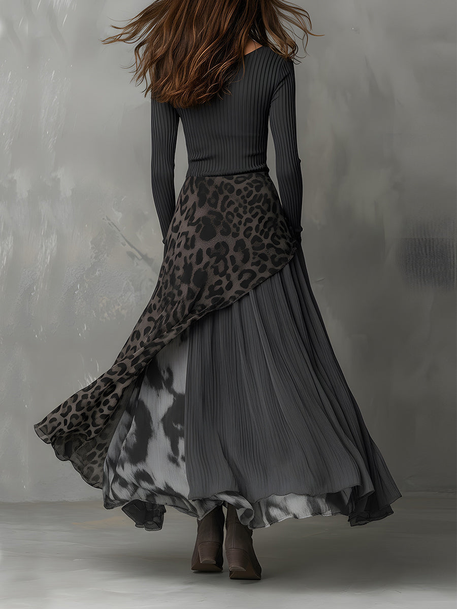 Martina - Vestido largo bohemio con estampado de leopardo