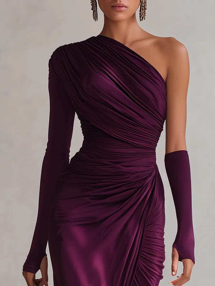 Rosalía - Elegante vestido maxi morado sexy de un solo hombro