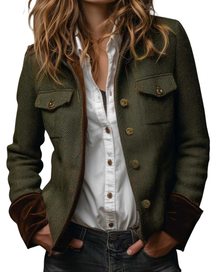 Corrie | Chaqueta de tweed con detalles de terciopelo