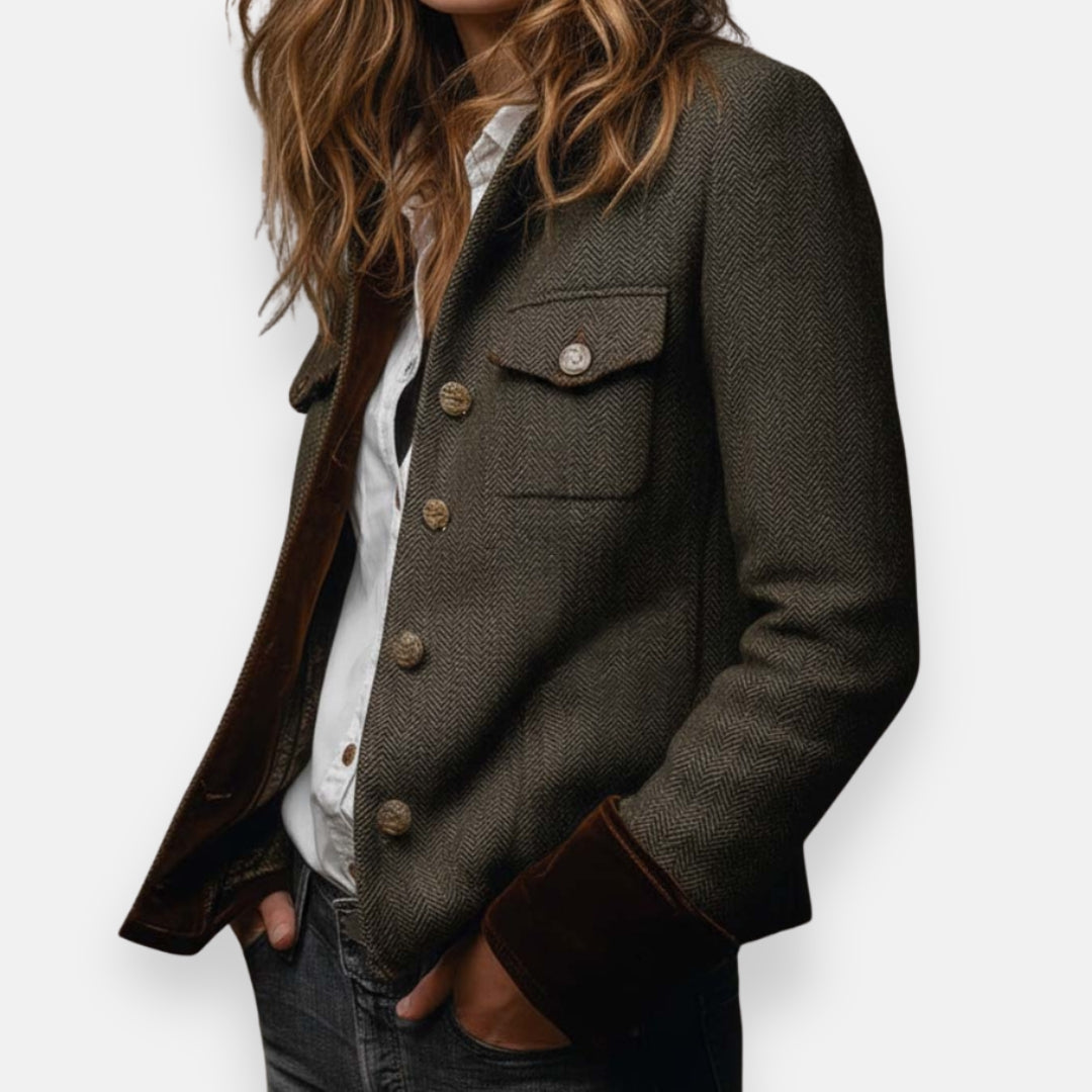 Corrie | Chaqueta de tweed con detalles de terciopelo