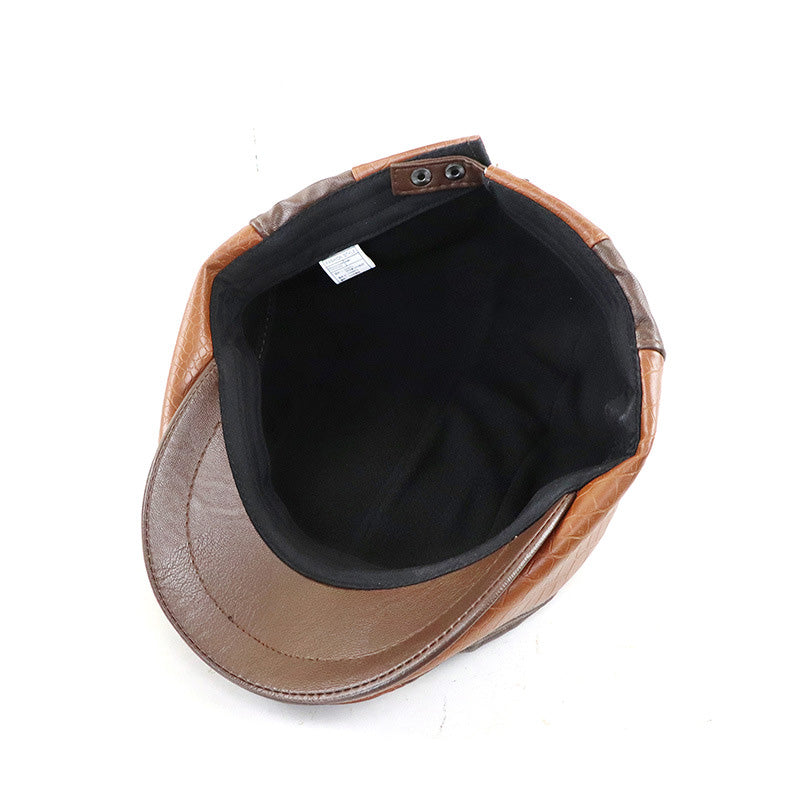 Andreas - Boina retro para hombres de piel PU con costuras de cocodrilo