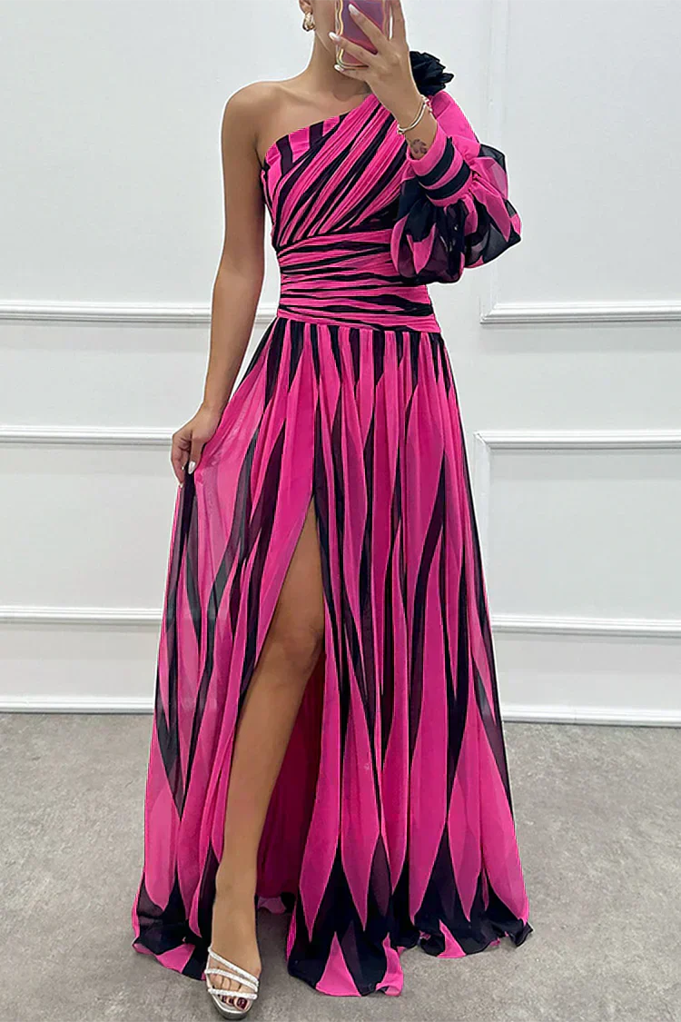 Hazel™ | Elegante Vestido Maxi Rayado con Un Hombro