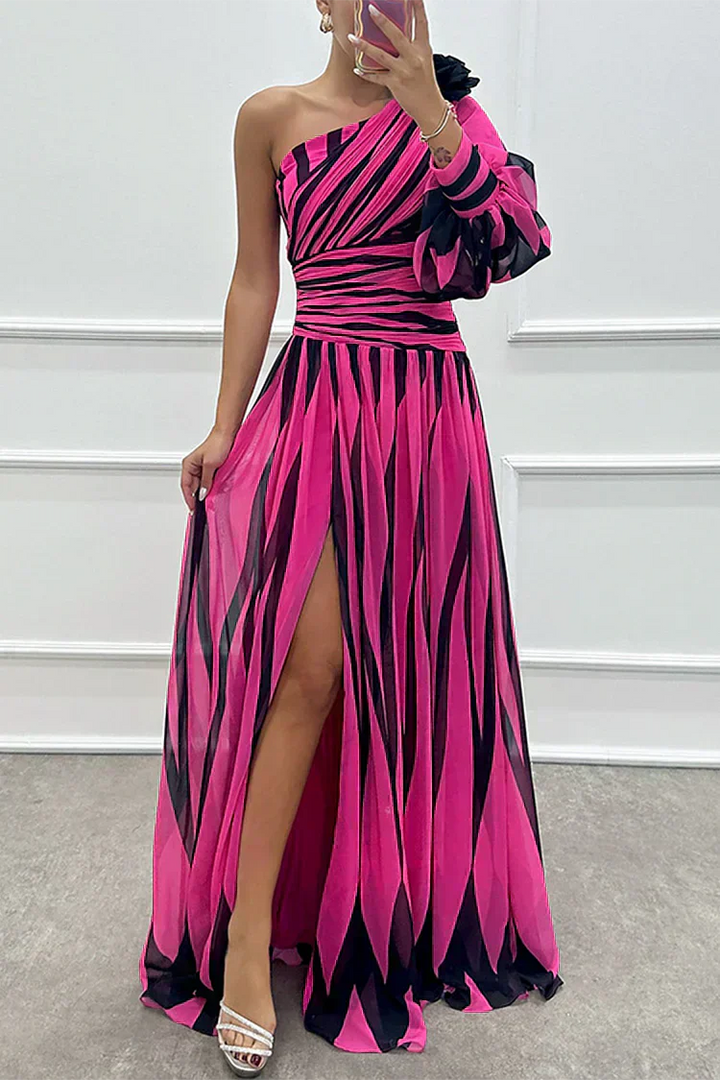Hazel™ | Elegante Vestido Maxi Rayado con Un Hombro