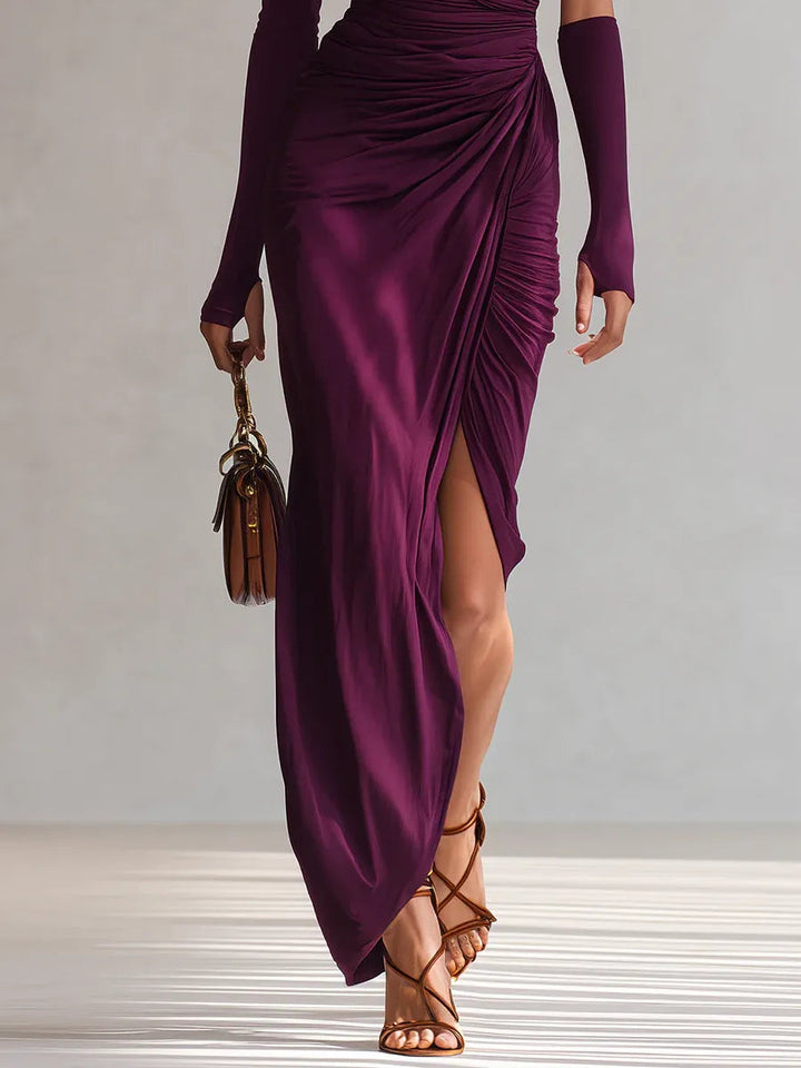 Rosalía - Elegante vestido maxi morado sexy de un solo hombro