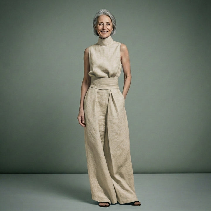 María - Conjunto de top y pantalones anchos de algodón y lino minimalista para mujer