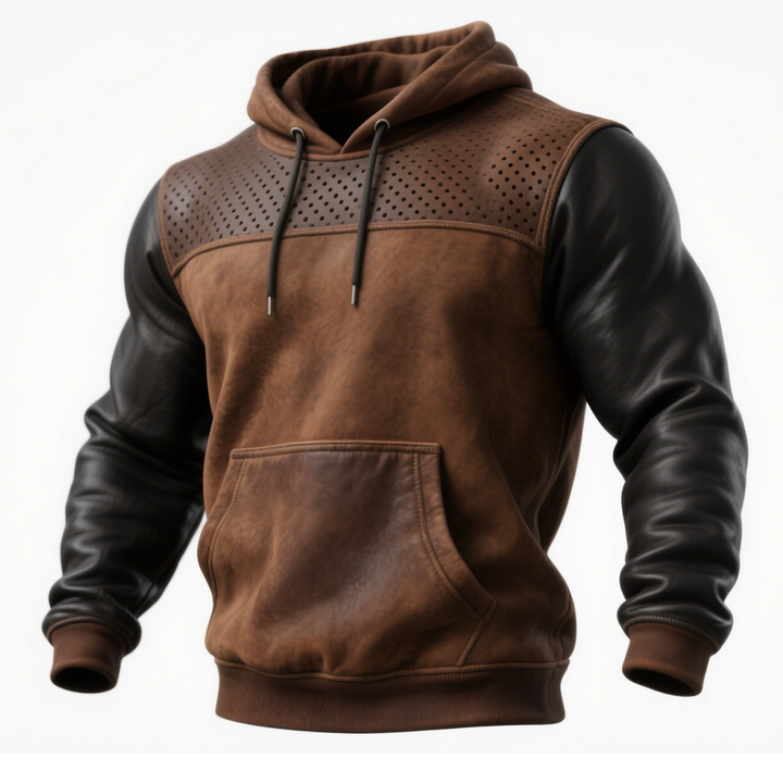 Julian - Sudadera con detalles de cuero marrón y perforaciones