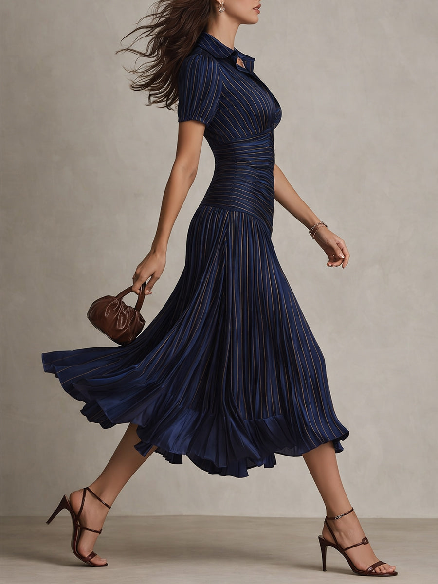 Adriana - Vestido Midi de Satén a Rayas Vintage