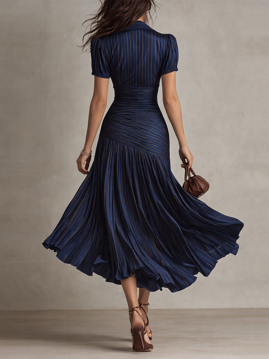Adriana - Vestido Midi de Satén a Rayas Vintage
