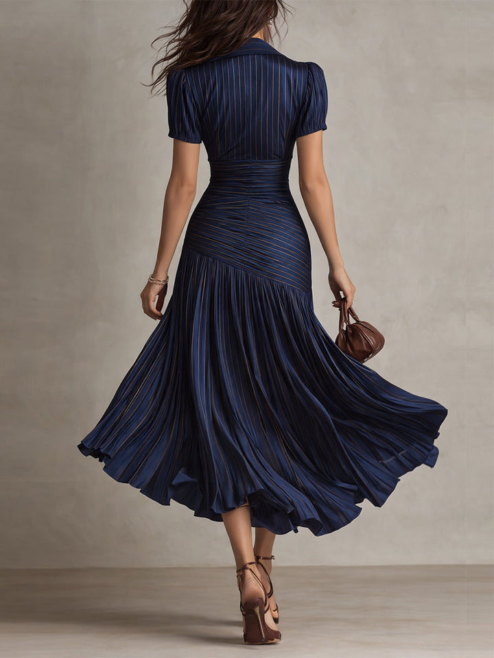 Adriana - Vestido Midi de Satén a Rayas Vintage