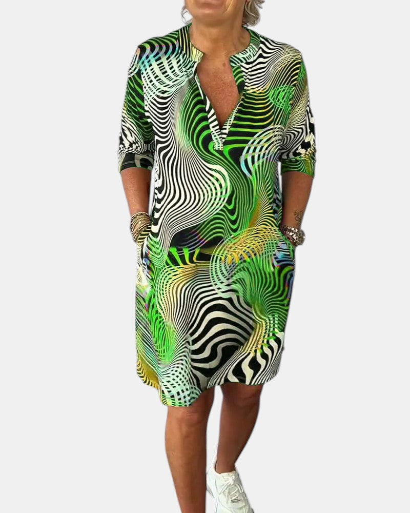 Jessica™ | Vestido Colorido con Cuello en V