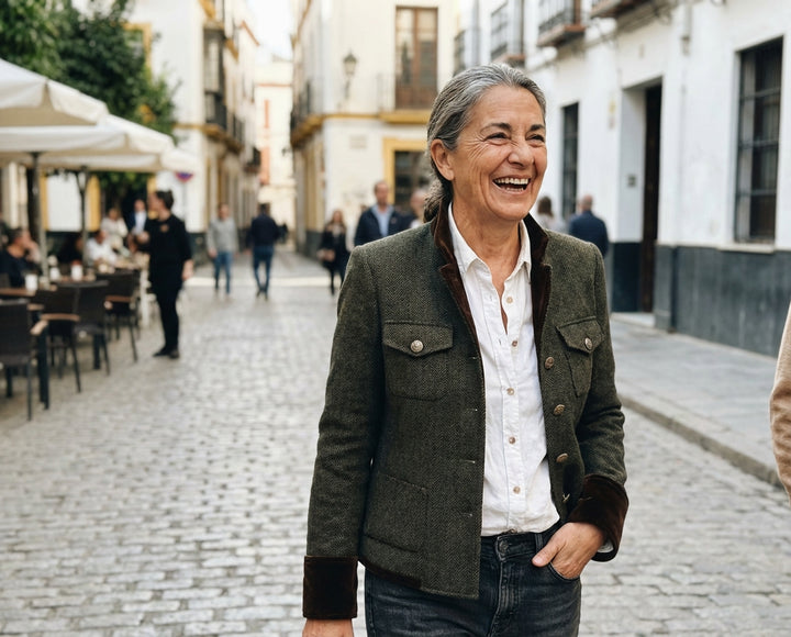 Corrie | Chaqueta de tweed con detalles de terciopelo
