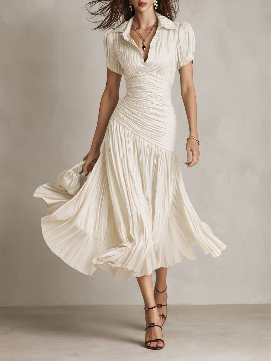 Adriana - Vestido Midi de Satén a Rayas Vintage
