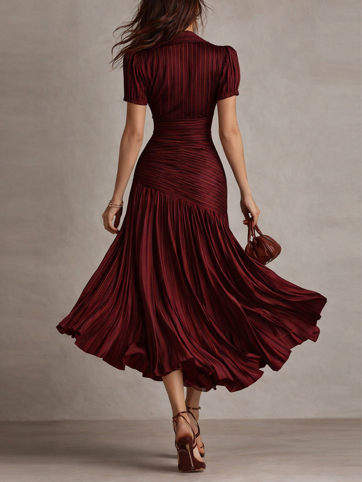 Adriana - Vestido Midi de Satén a Rayas Vintage
