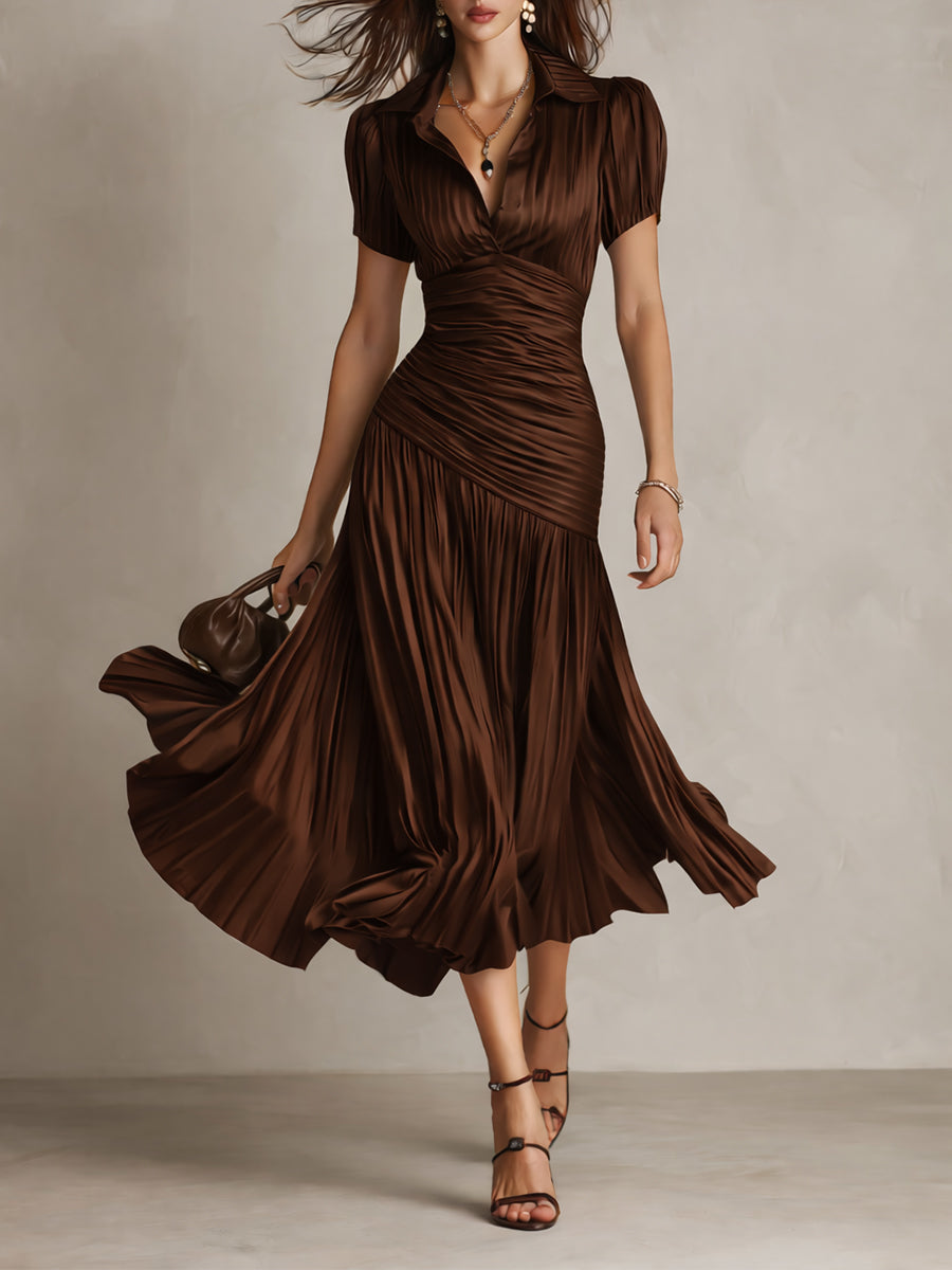 Adriana - Vestido Midi de Satén a Rayas Vintage