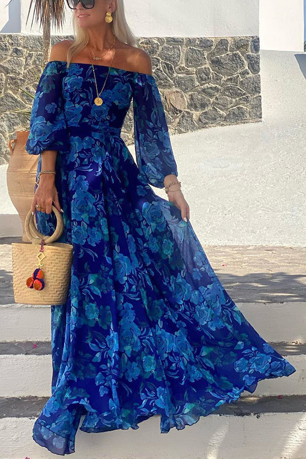 Luna™ | Vestido Largo de Impresión Floral con Mangas Descubiertas