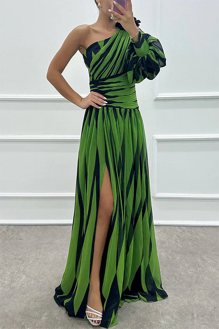 Hazel™ | Elegante Vestido Maxi Rayado con Un Hombro