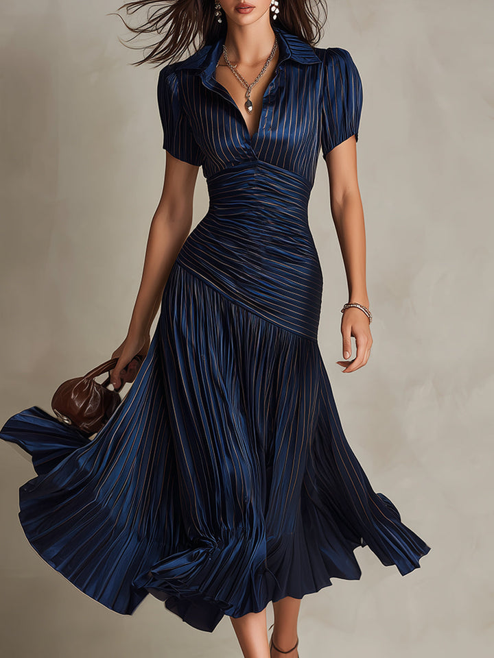 Adriana - Vestido Midi de Satén a Rayas Vintage