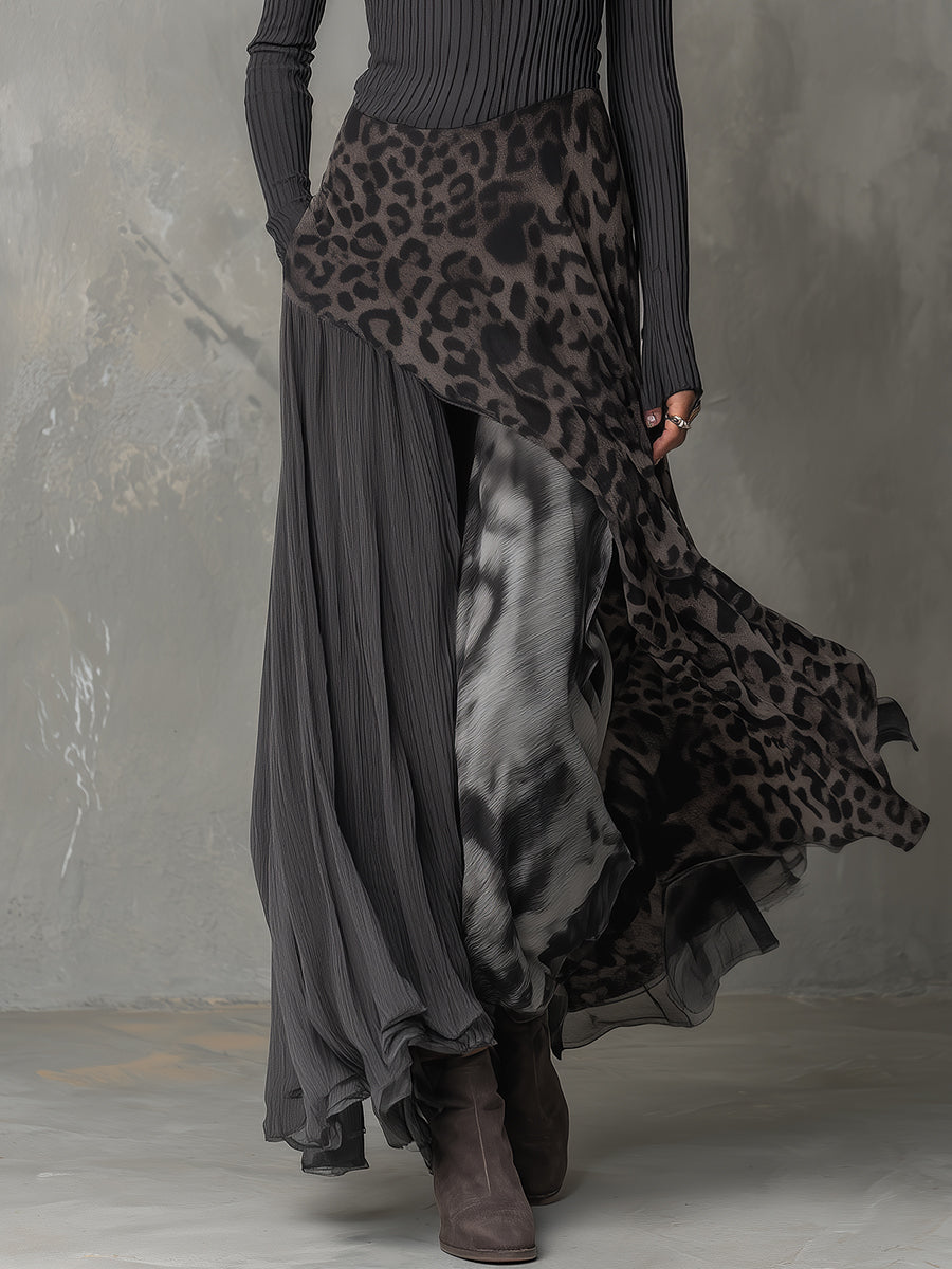Martina - Vestido largo bohemio con estampado de leopardo