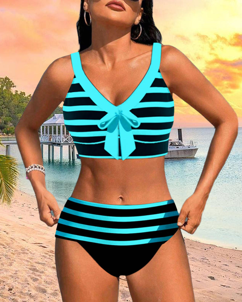 Laluna® | Bikini de rayas con cintura alta