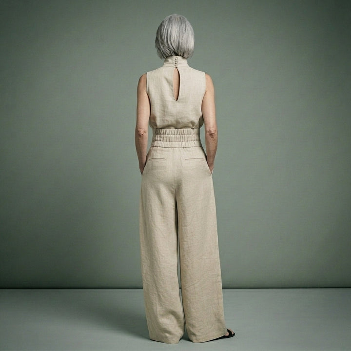 María - Conjunto de top y pantalones anchos de algodón y lino minimalista para mujer