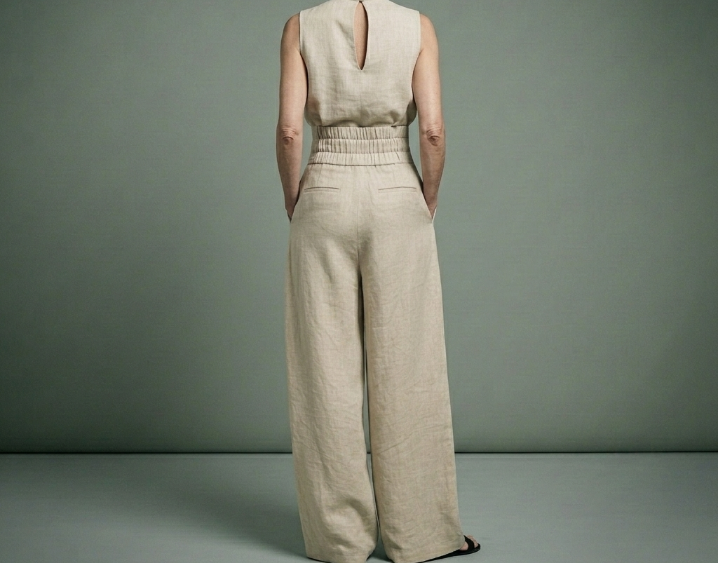 María - Conjunto de top y pantalones anchos de algodón y lino minimalista para mujer