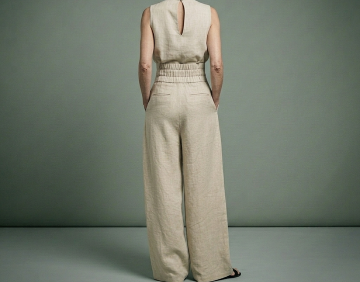 María - Conjunto de top y pantalones anchos de algodón y lino minimalista para mujer