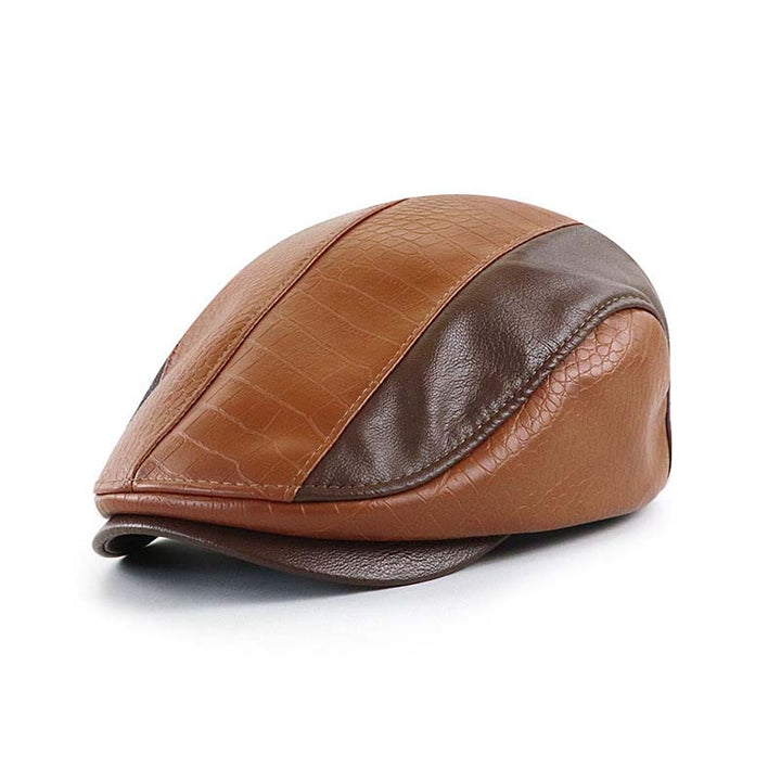 Andreas - Boina retro para hombres de piel PU con costuras de cocodrilo