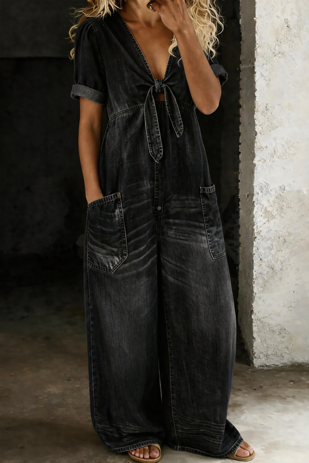 Maya | Mono con cuello en V de estilo vaquero