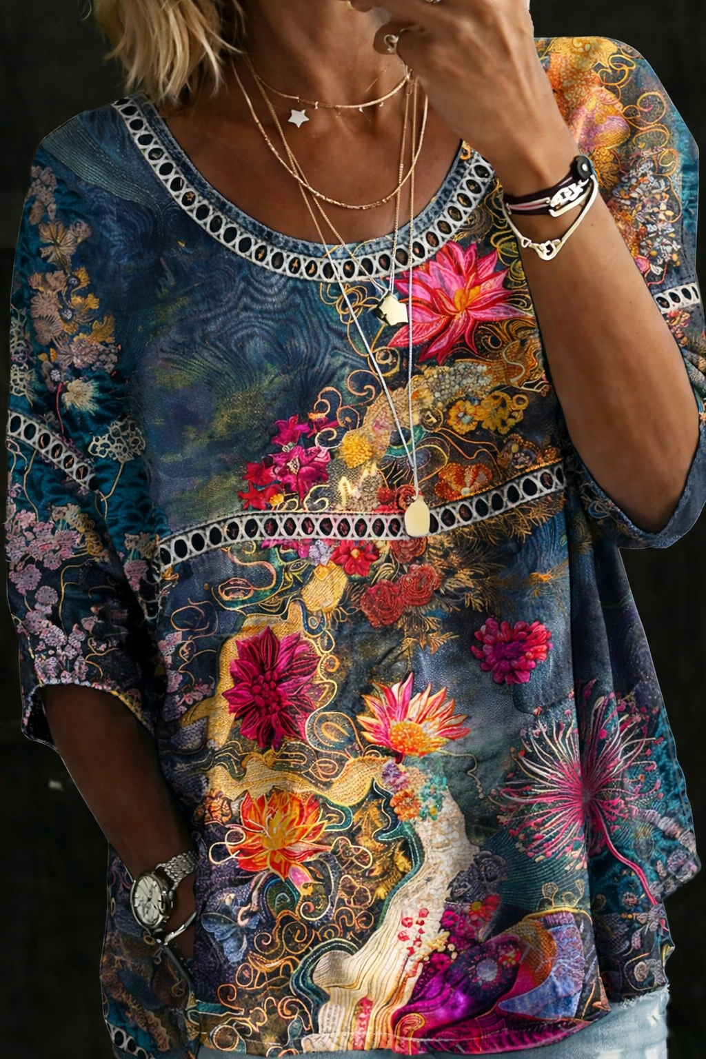 Nicole | Blusa de estilo vaquero con estampado floral vintage