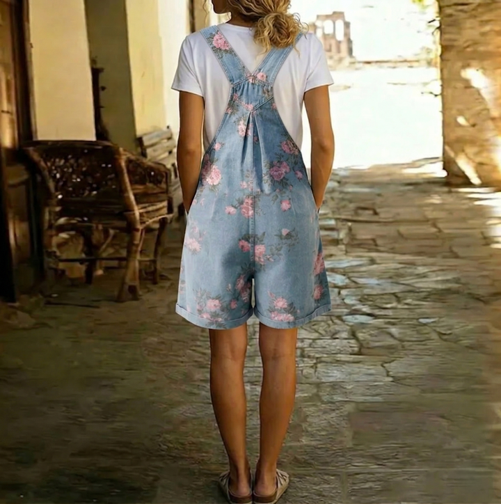 Adriana - Mono de mezclilla floral con suave toque de algodón y lavado vintage