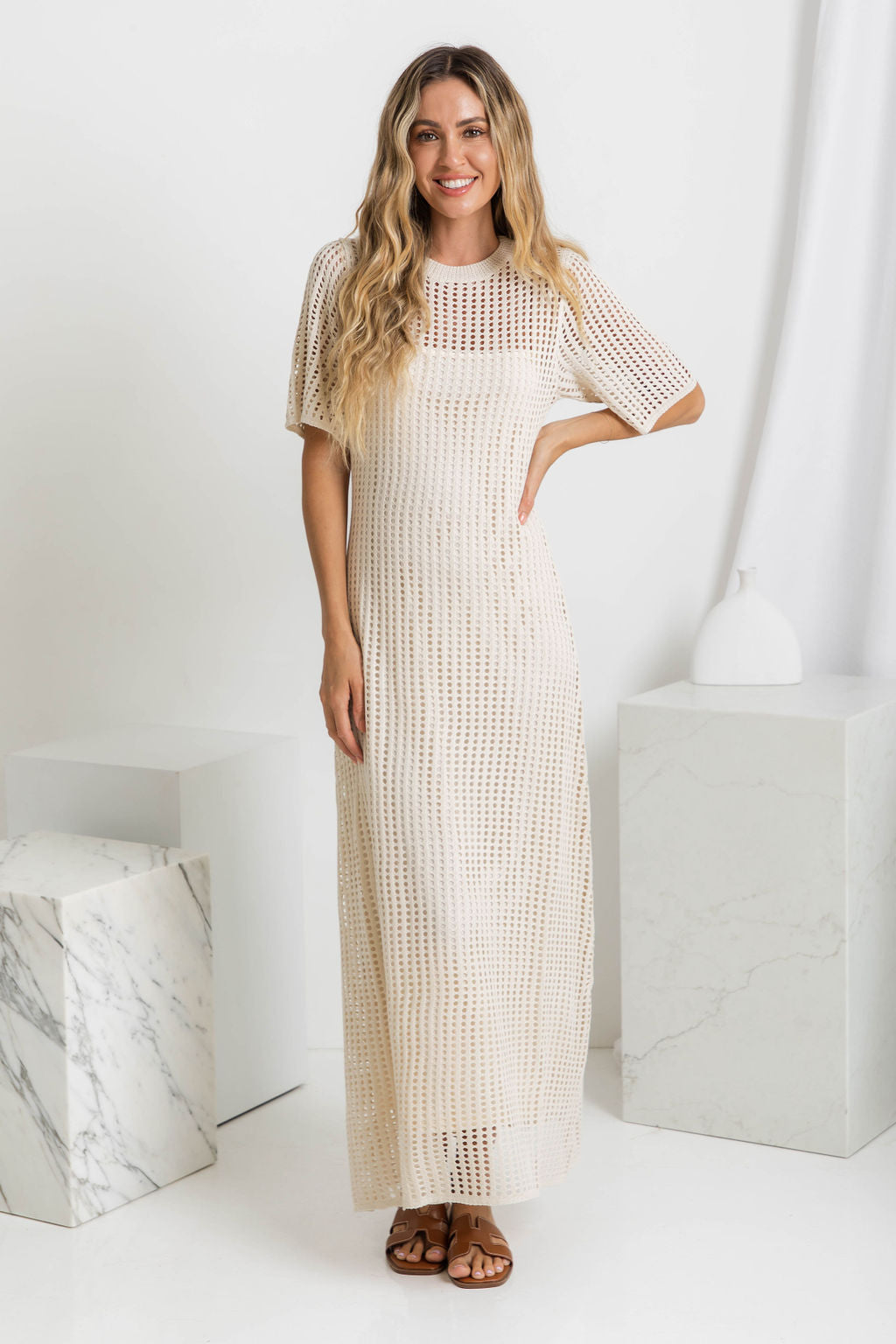 ESENCIAL - Vestido Maxi de Croché Airlie - Color Natural