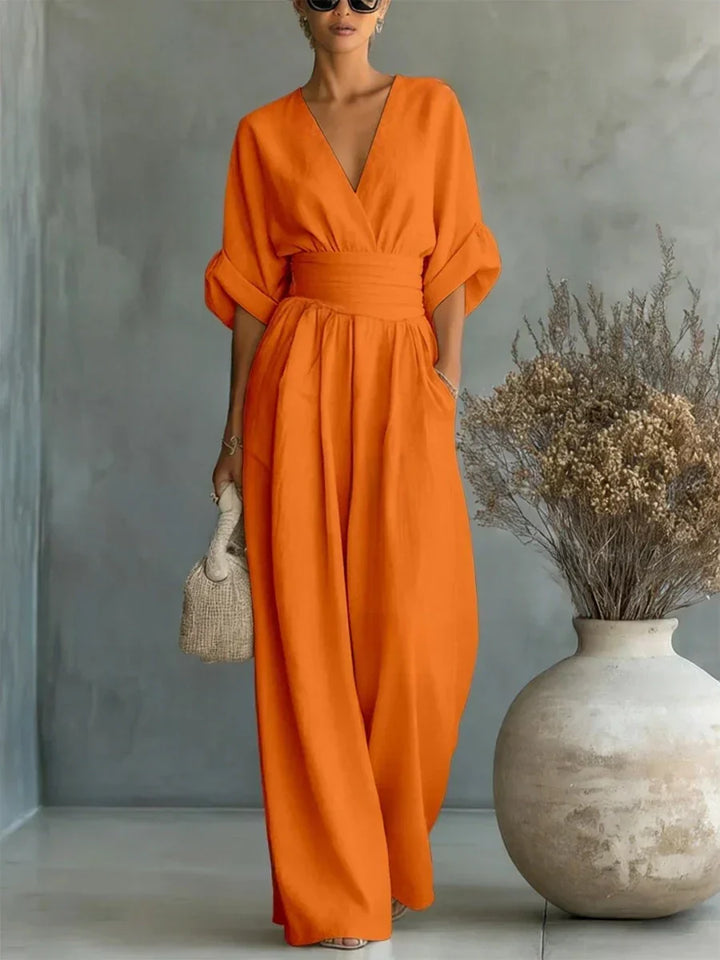 ESENCIAL - Mono Chic con Cuello en V y Cintura Alta