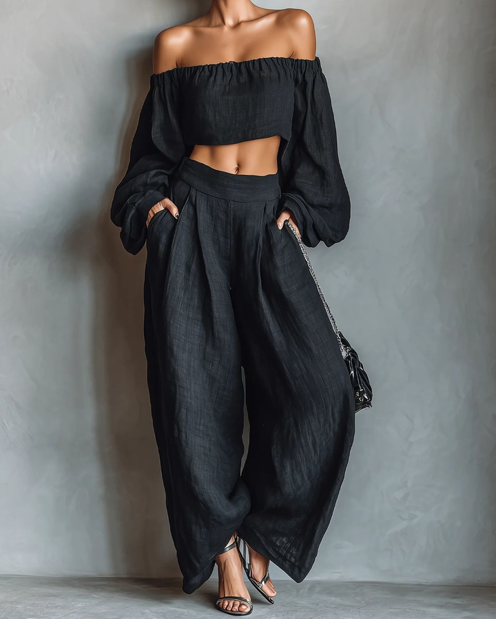 Tess™ || Conjunto off-shoulder con pantalón amplio