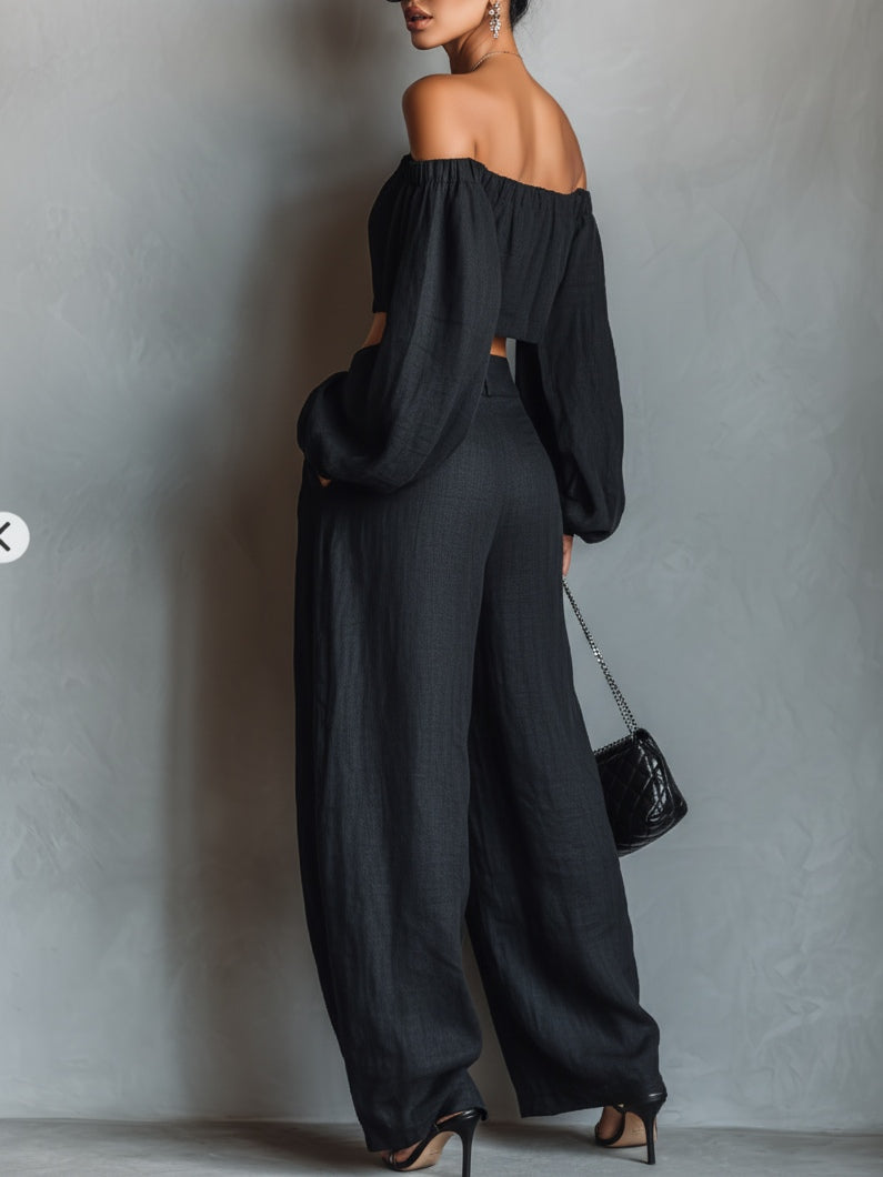 Tess™ || Conjunto off-shoulder con pantalón amplio