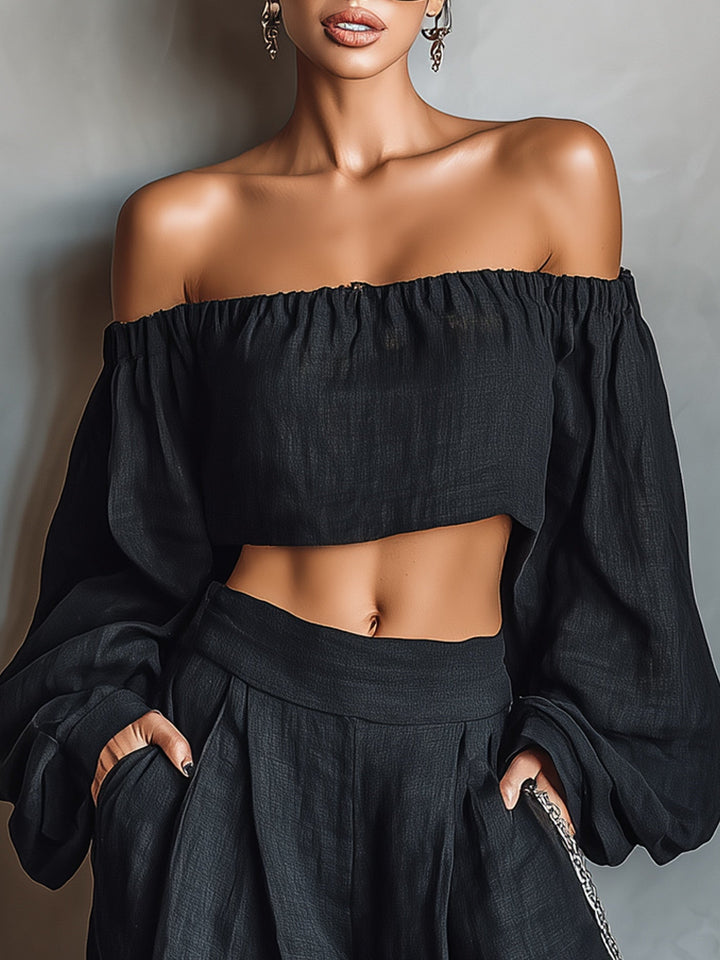 Tess™ || Conjunto off-shoulder con pantalón amplio