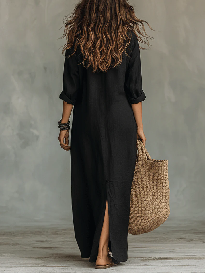 Soline™ | Vestido Maxi Negro Oversized con Botones