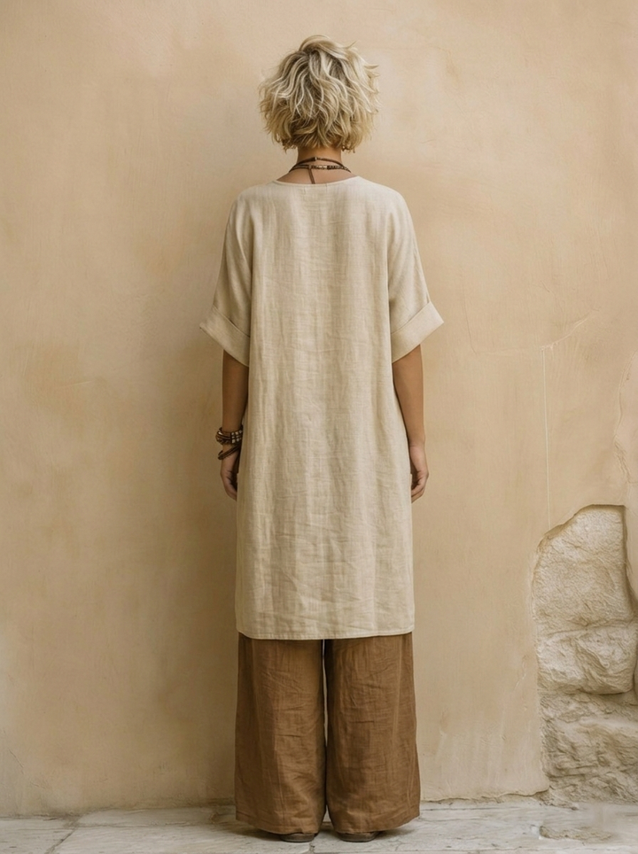 Giulia - Conjunto Bohemio de Tres Piezas en Tonos Oscuros de Gris y Marrón con Diseño Tribal