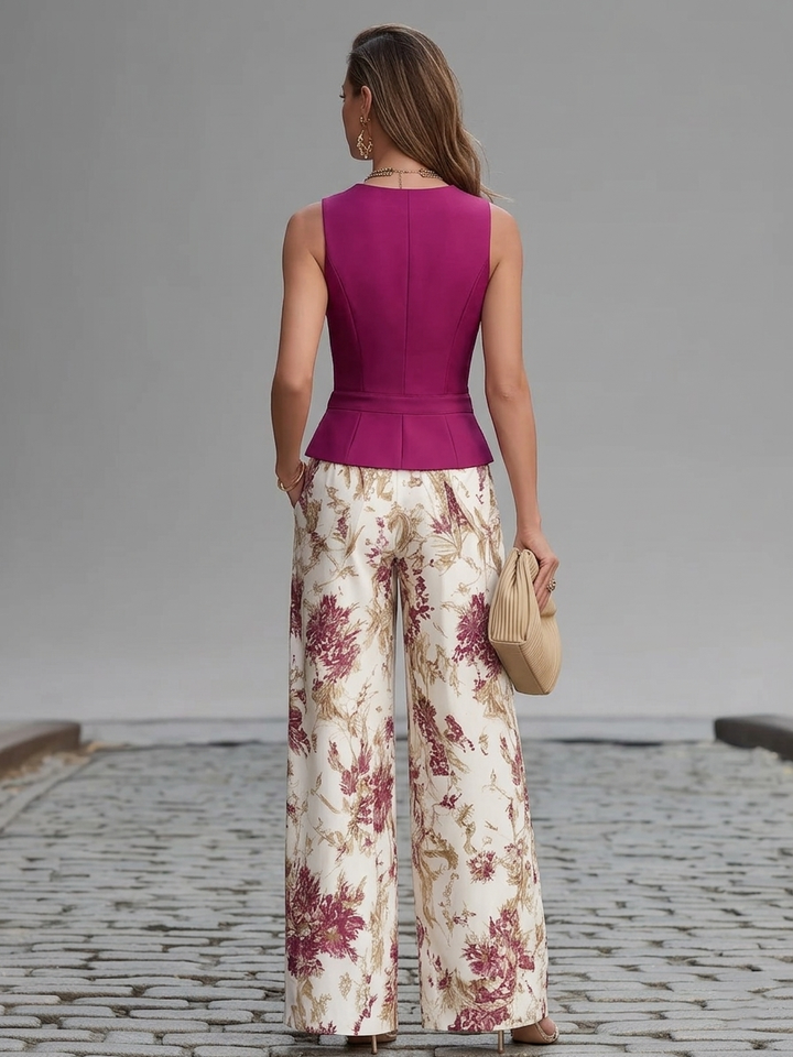 Conjunto de Pantalones con Diseño Floral en Lila