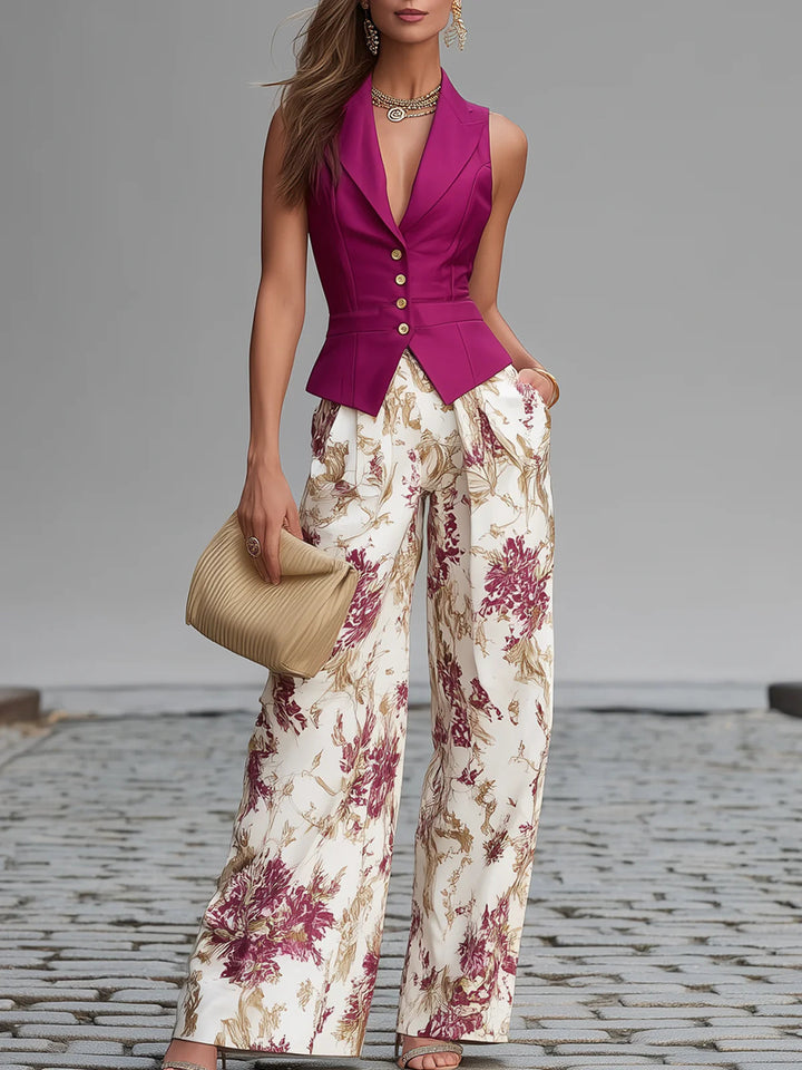 Conjunto de Pantalones con Diseño Floral en Lila