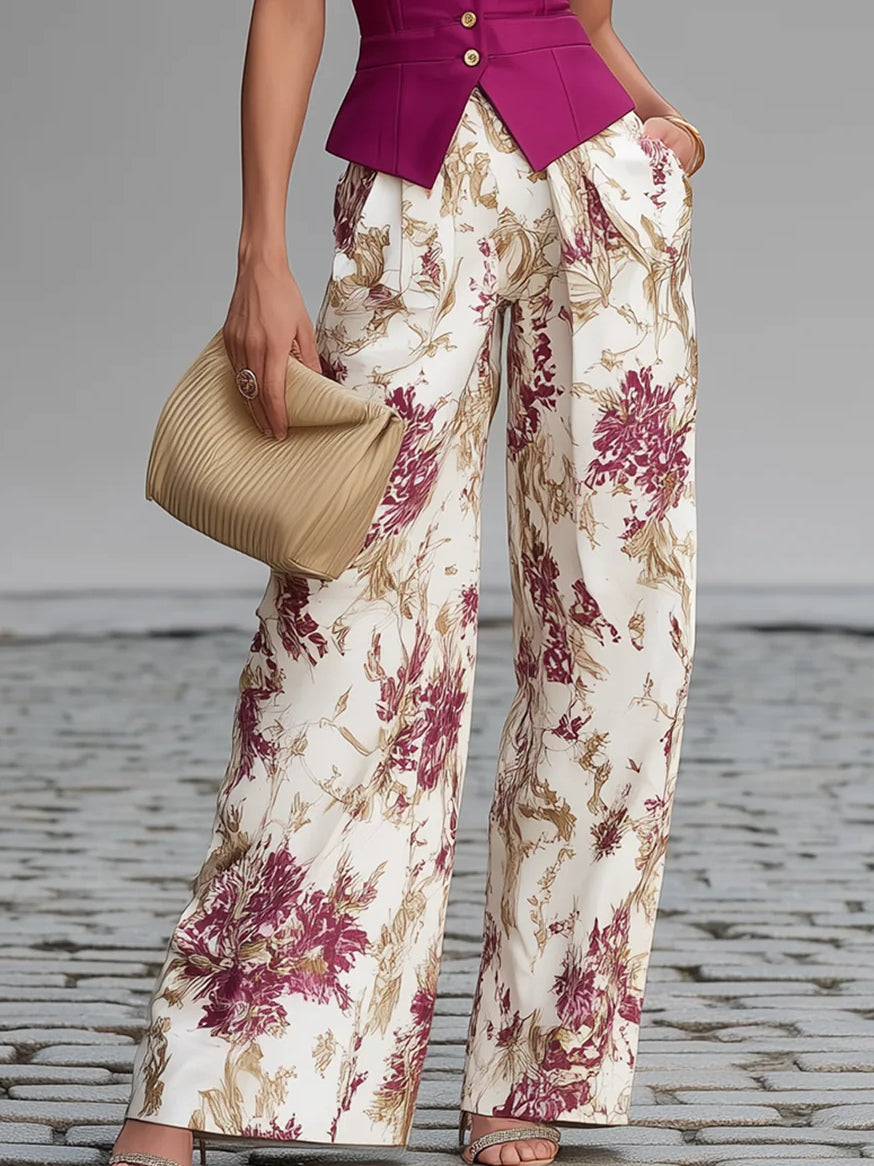 Conjunto de Pantalones con Diseño Floral en Lila