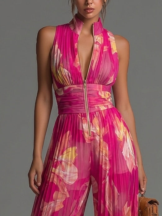 Mono de Chifón Plisado Floral Esencial en Fucsia